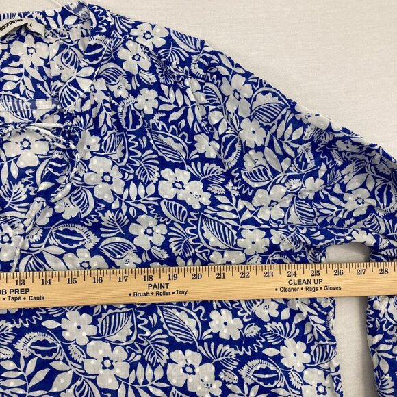 Woolworths Blue White Floral Tie Front Swiss Dot Textured Blouse Large Feminine - Picture 6 of 9